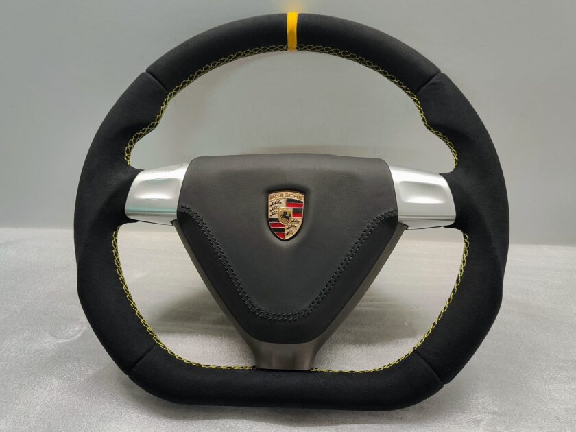 Porsche 987 997 steering wheel Alcantara Custom Flat + Yellow 997.347.804.03 997347804 03