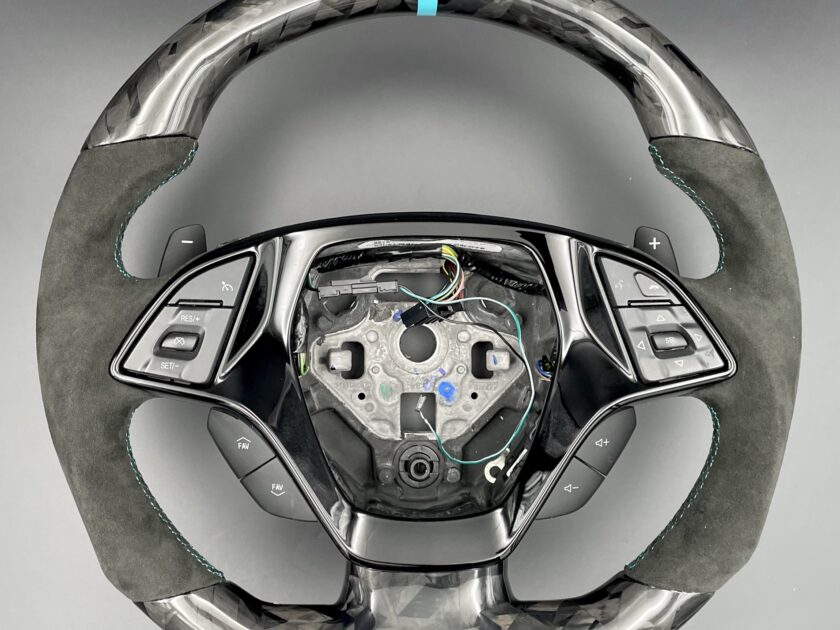 Forged Carbon Steering Wheel Corvette C7 Custom Flat Turquoise