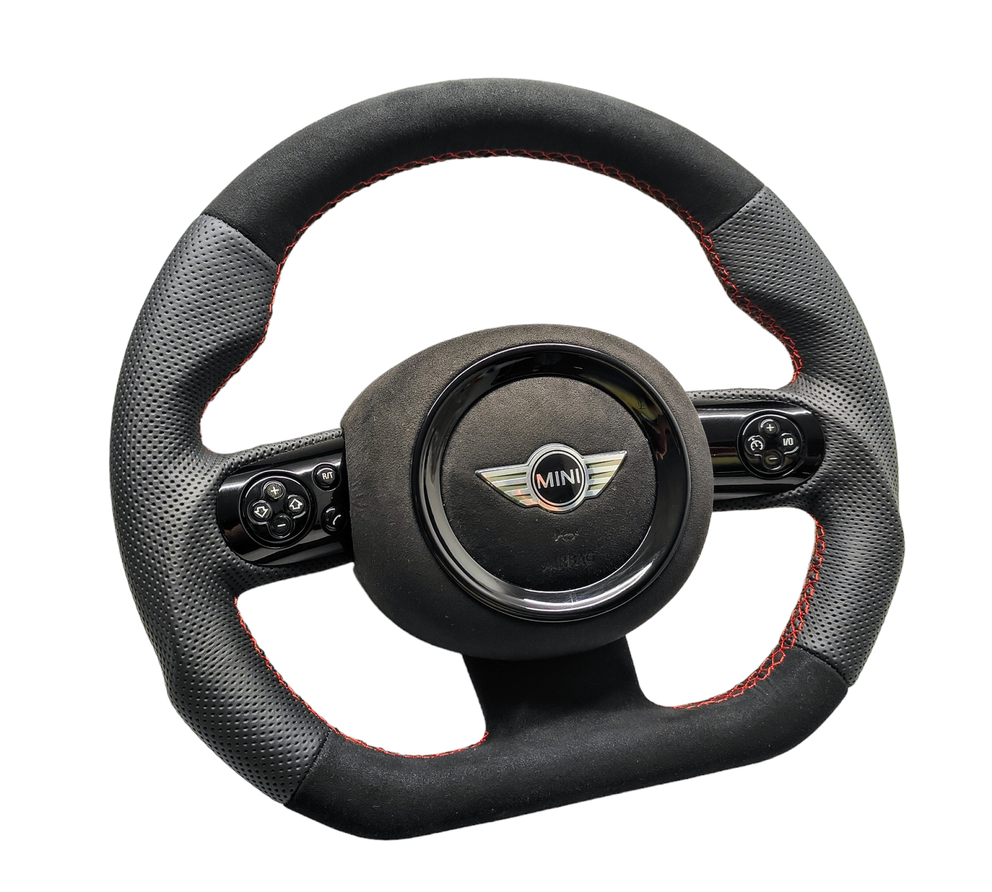 Steering wheel LEATHER + Alcantara R50 R53 Mini Flat Custom 6762458 red stitch R52